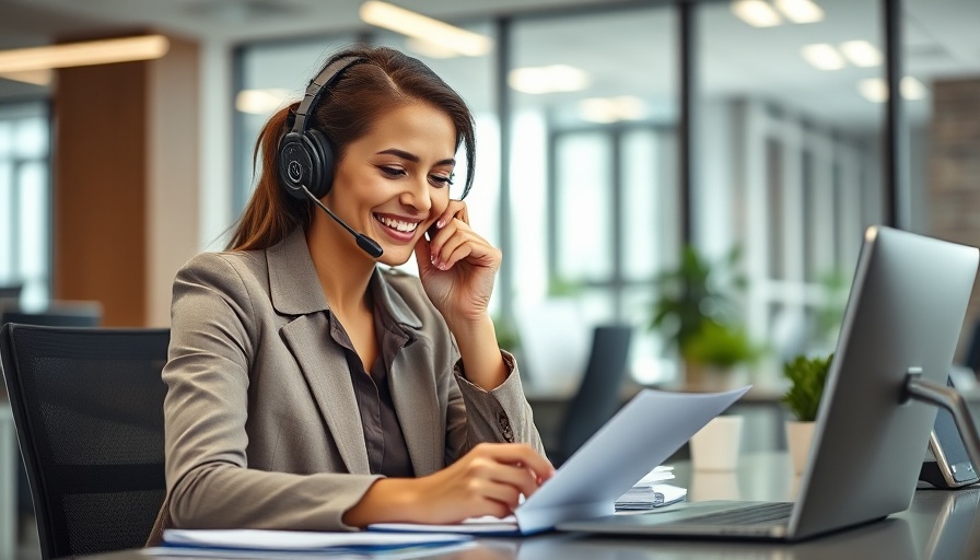 Professional woman making a strong first impression at office desk.