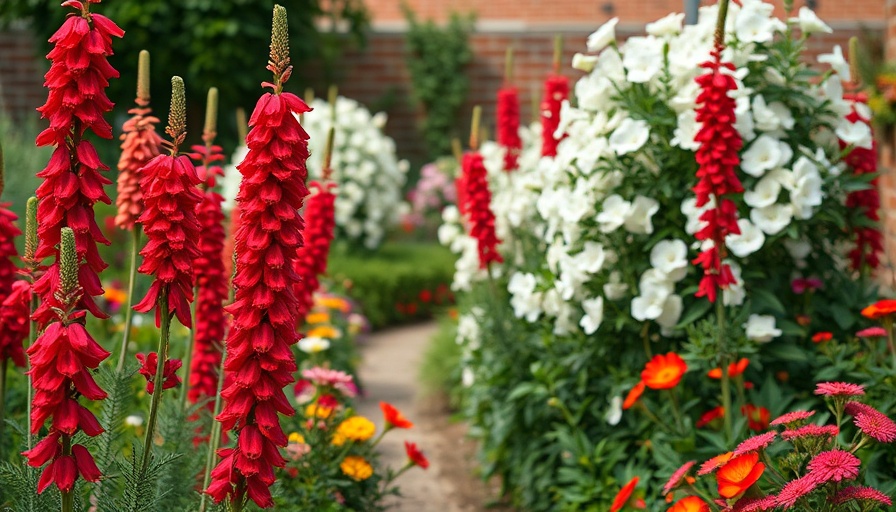 Boise Gardens Tour lush garden with red and white flowers.