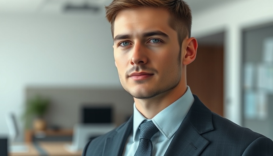 Young male in suit during interview, neutral background.