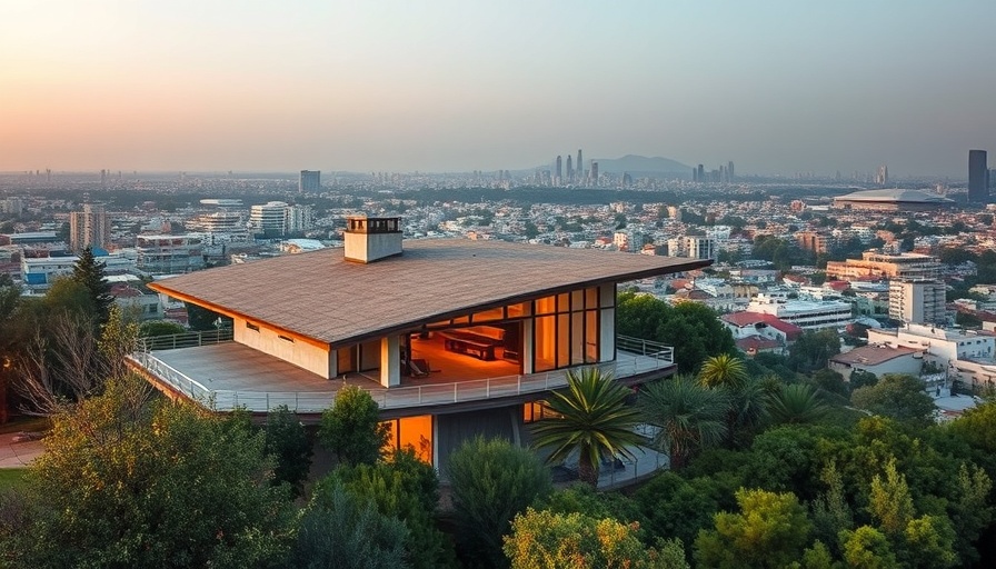 Richard Neutra Wirin House overlooking cityscape at sunset