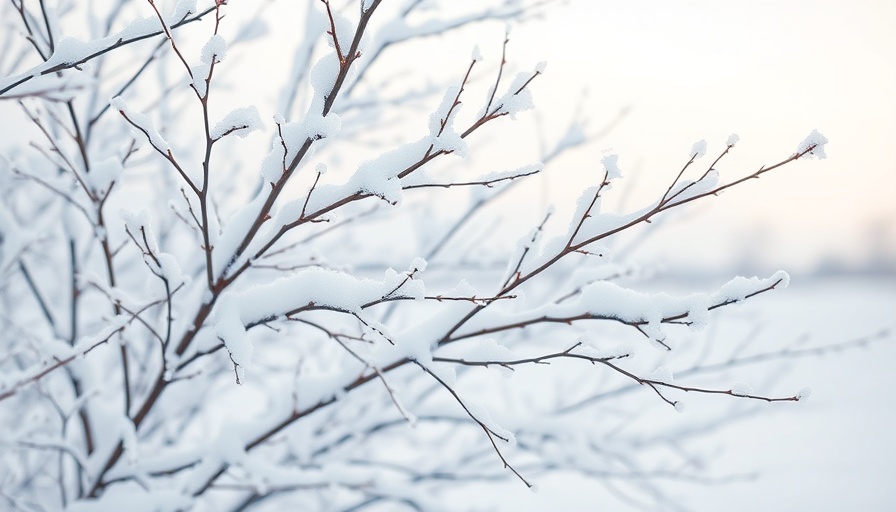 Snow-covered branches illustrating winter care for plants.