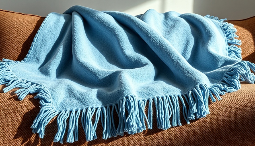 Blue blanket on brown furniture for refreshing living room under $100.