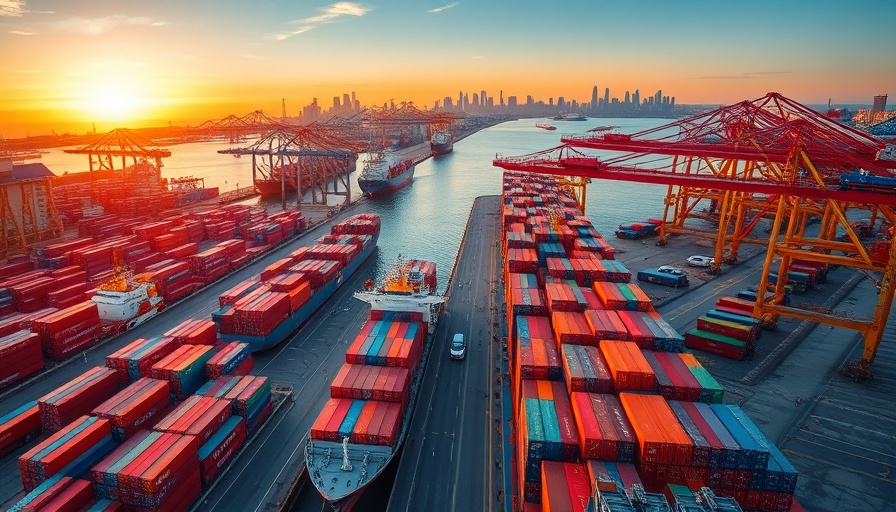 Vibrant port with cranes and containers at sunset highlighting DCSA new standards.