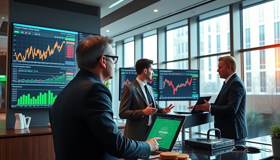 Banking office analyzing world's lowest interest rate changes.