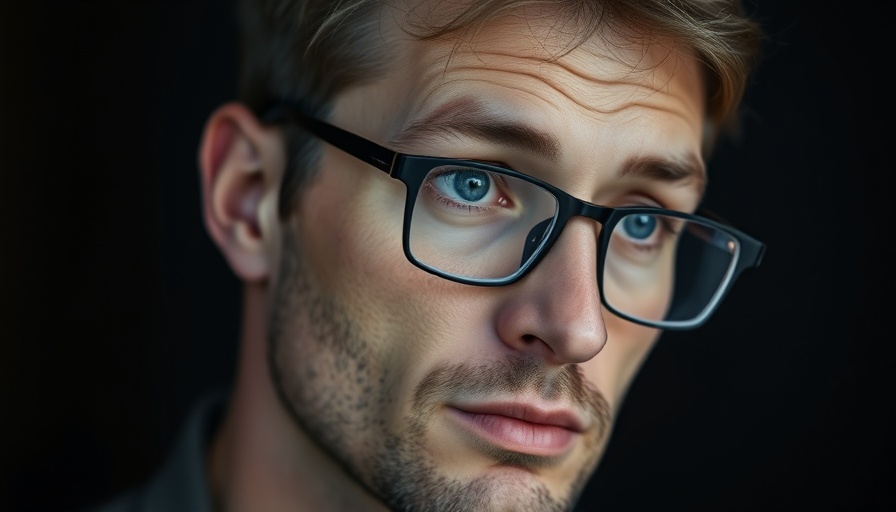 Thoughtful man with glasses in contemplative pose, close-up.