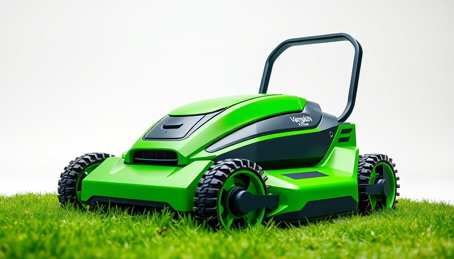 Vanquish Autonomous mower in vibrant green, studio shot.