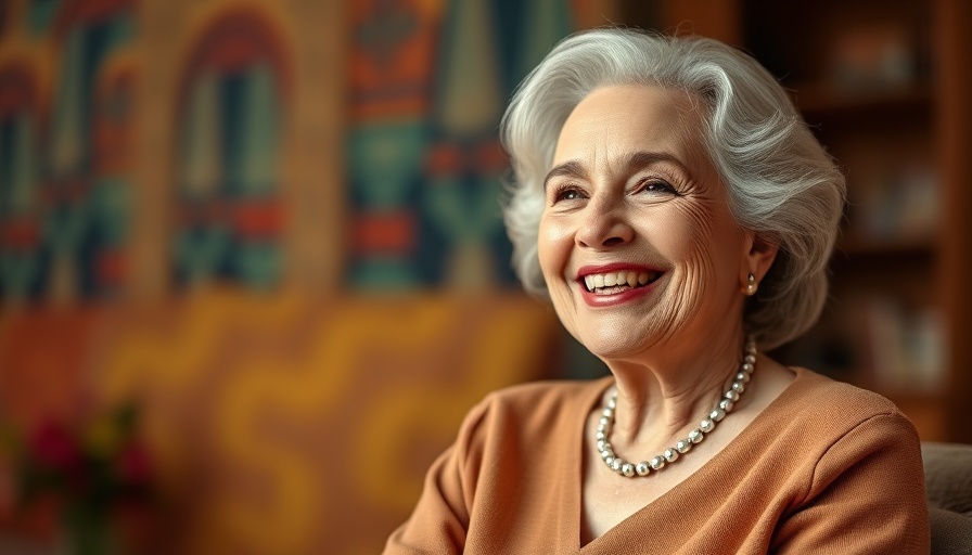 Elegant woman smiling during a confession, soft lighting.