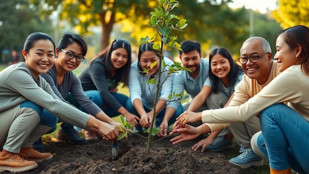 Group of people planting tree