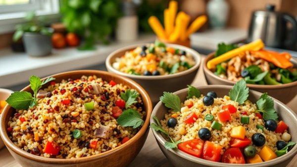 Colorful quinoa and vegetable bowls promoting reverse type II diabetes.