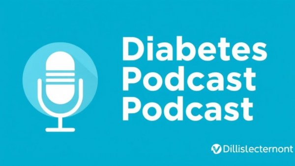 Podcast cover promoting diabetes updates with a microphone icon.
