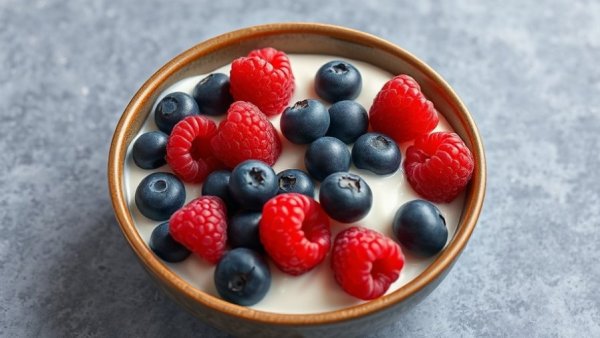 Healthy yogurt with berries, perfect snack to shrink belly pooch.