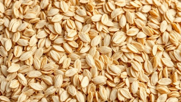 Close-up of raw oat flakes illustrating fiber intake benefits.