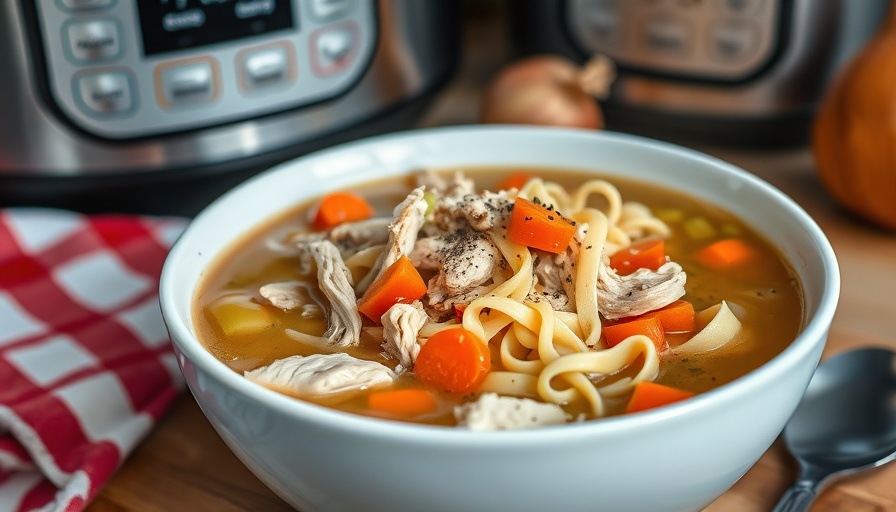 Hearty chicken noodle soup made in an Instant Pot, featuring rich broth.