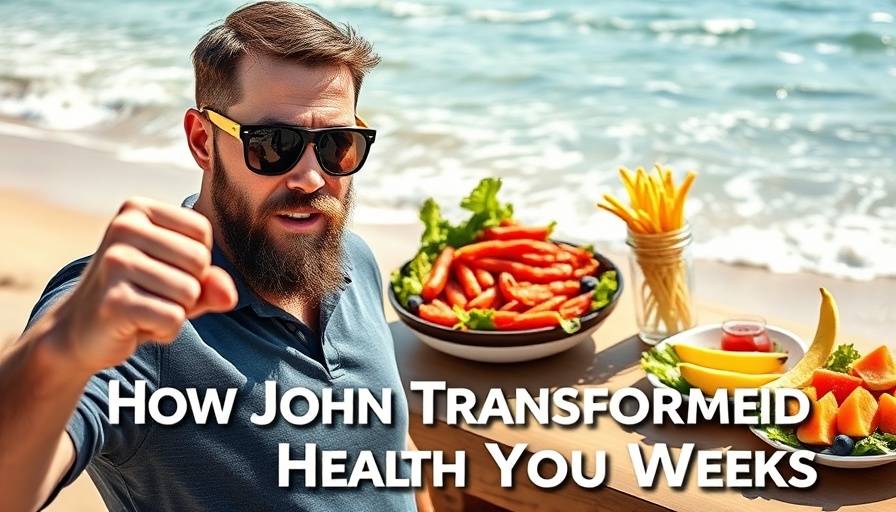 Lifestyle change inspiration with healthy foods and beach scene.