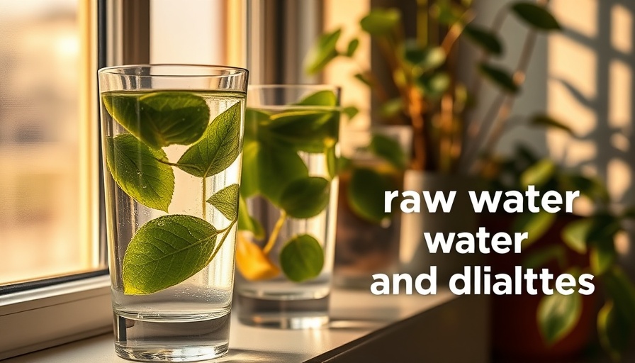 Glasses of raw water with leaves on a sunny windowsill.