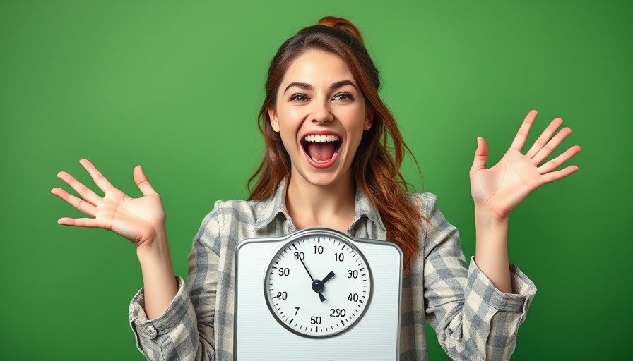 Excited woman holding a scale celebrating weight loss.