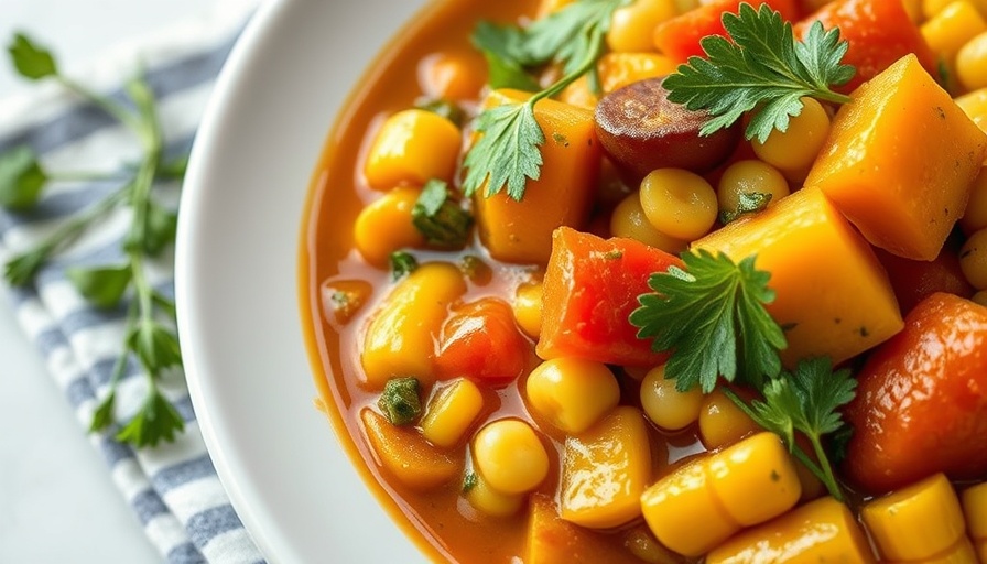 Healthy vegetable stew for type II diabetes with corn and squash.