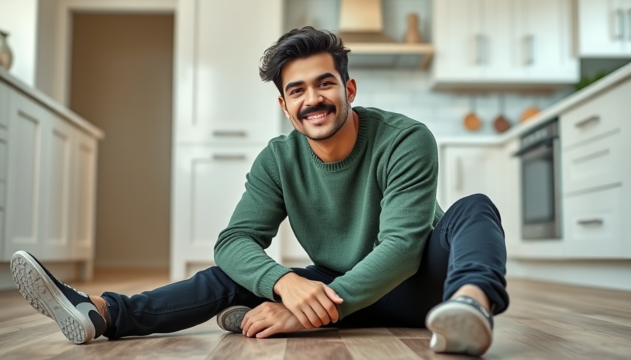 Mustaches Trends Gen Z: Young man with trendy mustache in kitchen.
