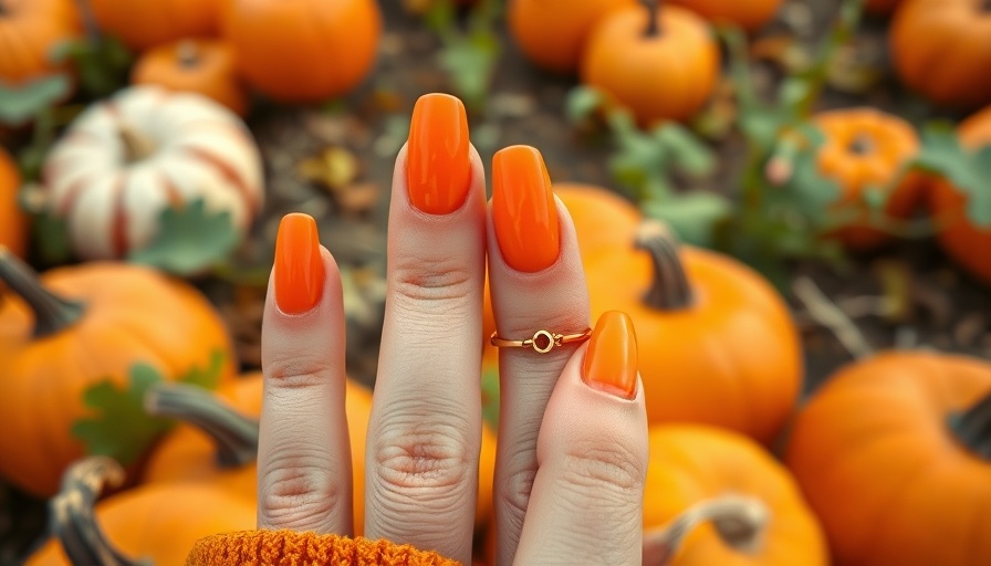 Elegant Halloween nail designs with orange tips in a pumpkin setting.