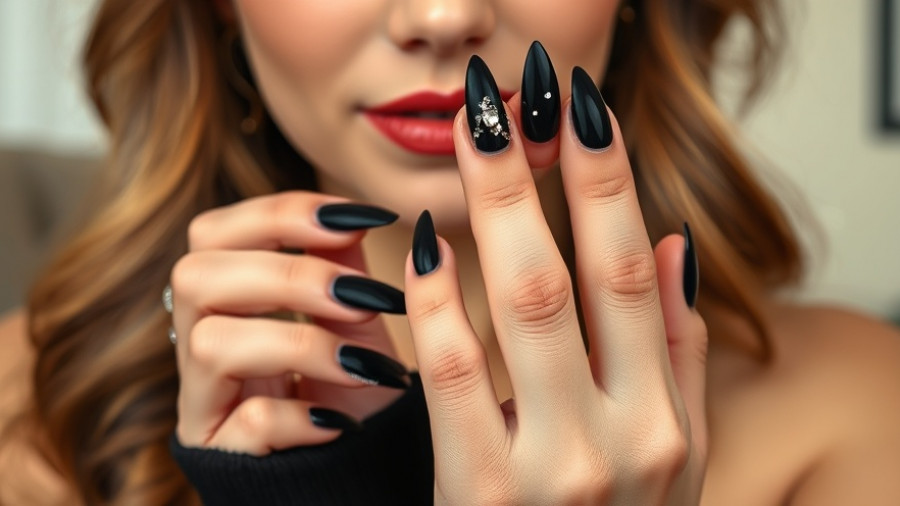 Intricate black stiletto nails 2025 trend in photorealistic style.