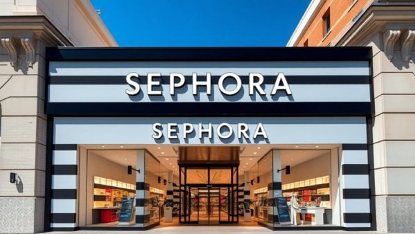 Sephora storefront with sleek black and white design.