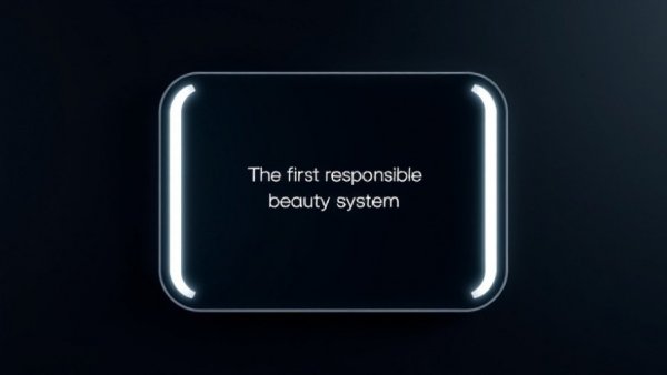 Sleek smart mirror for beauty tutorials with text overlay.