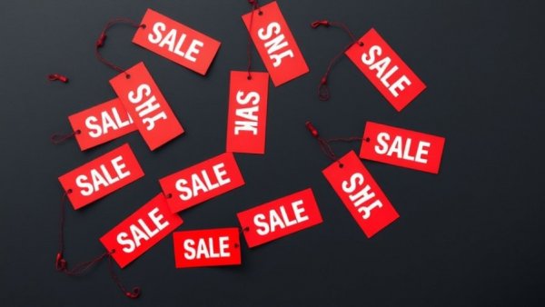 Vibrant sale tags symbolizing beauty brands' resilience during holiday season.