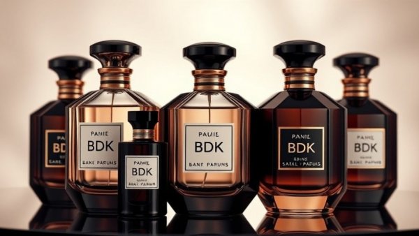 Stylish BDK Parfums bottles displayed elegantly, showcasing luxury.