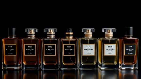 Minimalist indie beauty brand fragrance bottles in a row.