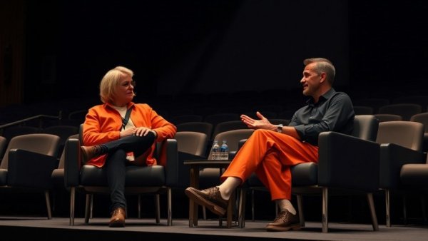 Casual panel talk, two people on stage in discussion.