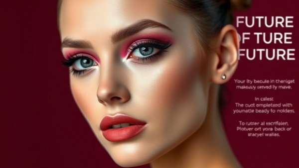 AI for Beauty Discovery platform ad with elegant woman and bold makeup.