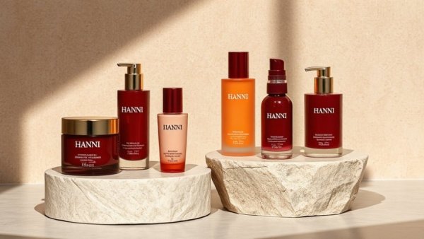 Elegant display of Hanni products, better-for-you beauty brands.