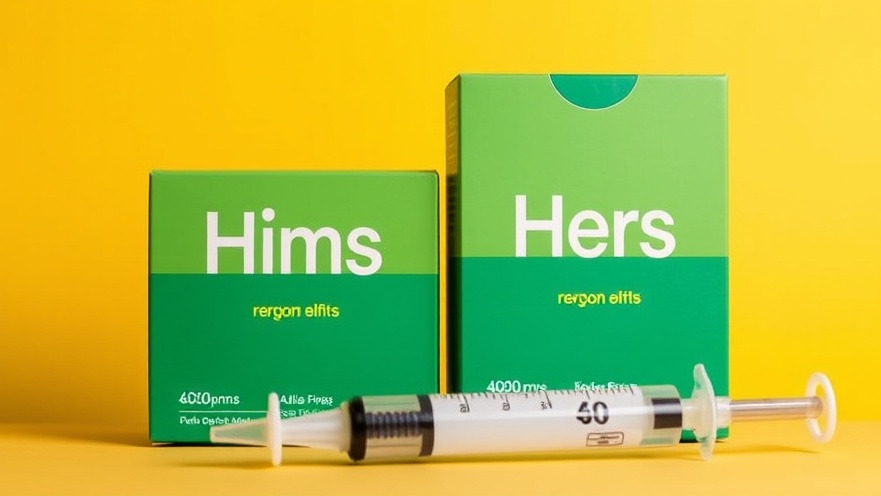 Close-up of Hims and Hers packaging showcasing telehealth beauty solutions in vibrant colors.