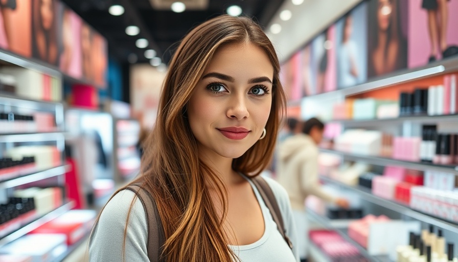 Young woman experiencing retail beauty store atmosphere.