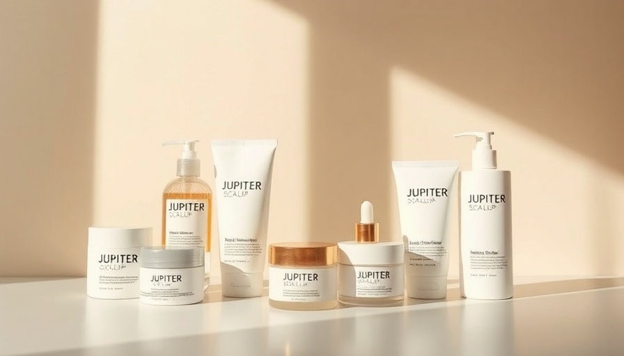 Elegant display of Jupiter scalp care products in a minimalist setting.