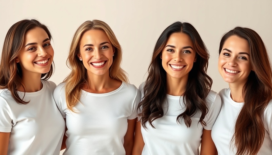 Four women smiling warmly, casual group pose.