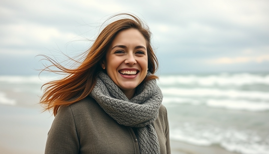 Winter Skin Renewal: Woman enjoying seaside breeze.