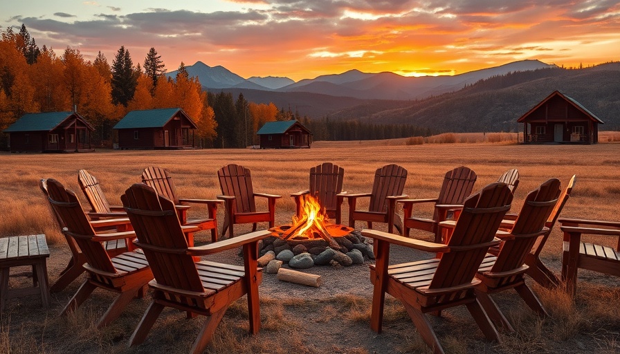 Wildflower Farms at sunset with campfire and cabins in Auberge Resorts