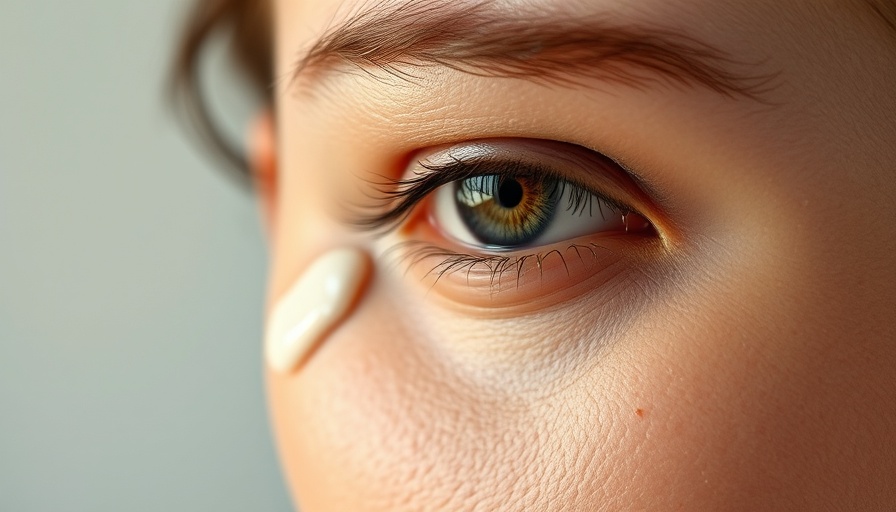 Close-up of face with Korean sunscreen under eye.