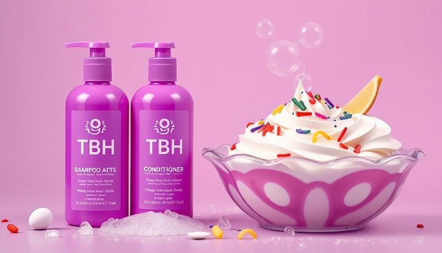 TBH brand distribution strategy visual: shampoo and conditioner with dessert