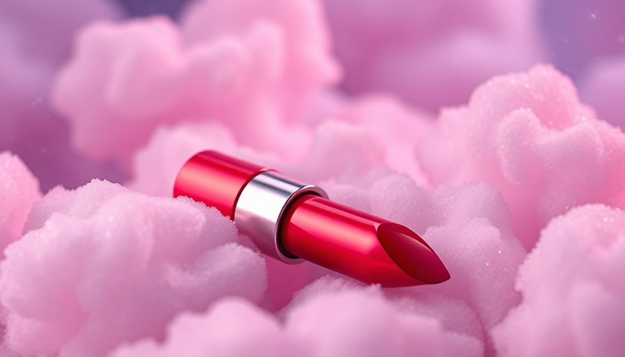 Metallic red lipstick in dreamy cloud setting, Love Island Effect
