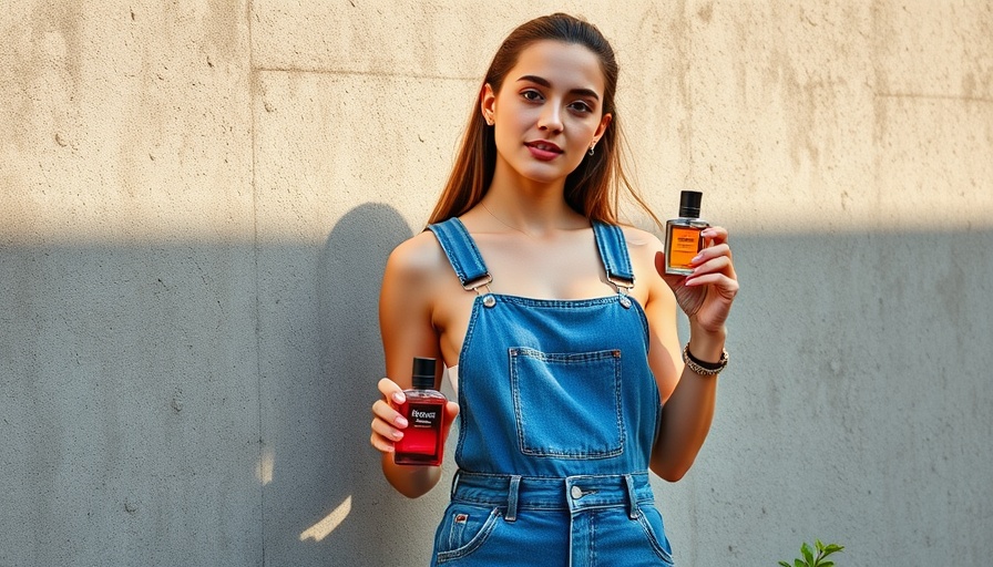 Mother-Daughter Fragrance Brand Dancing perfume bottles in denim overalls.