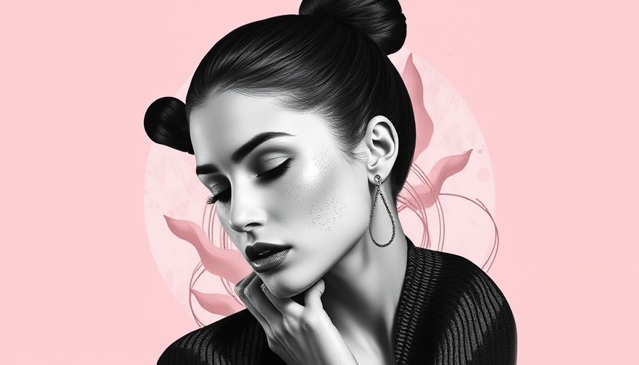 Artistic illustration highlighting acne awareness, featuring woman with skincare elements.