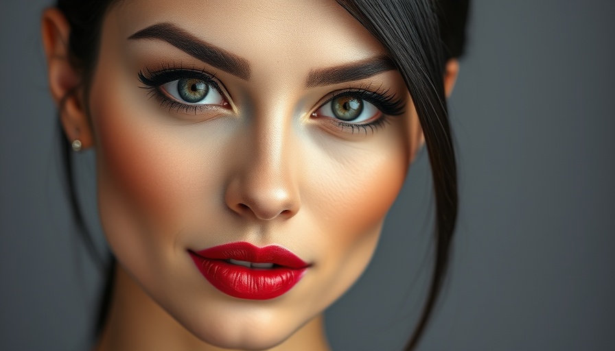 Close-up portrait with flawless makeup and red lips, Anthropologie Beauty Advent Calendar inspiration.