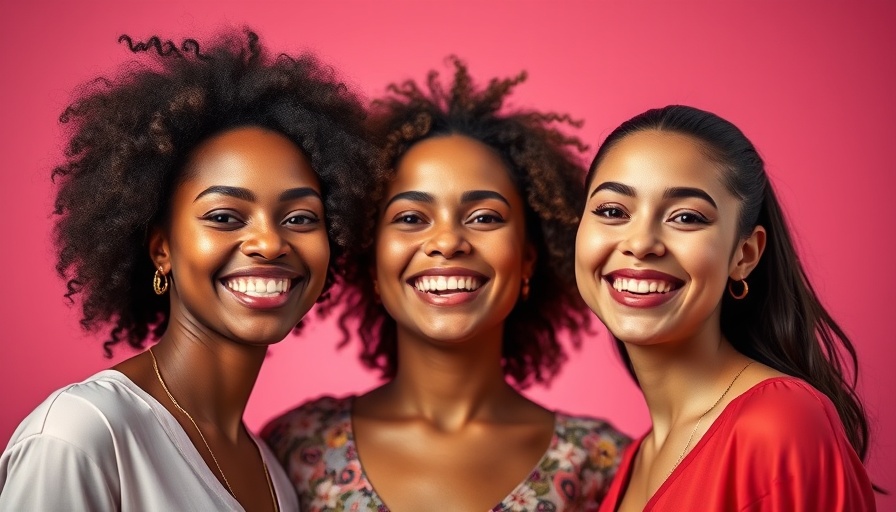Three smiling young women at Ulta Beauty party, joyful expressions.