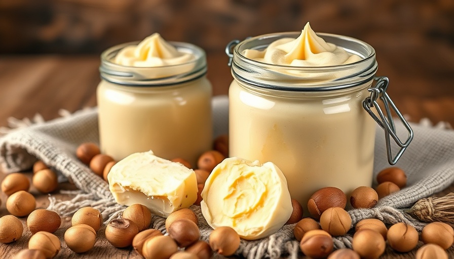 Shea butter jars and nuts depicting shea industry inequities.