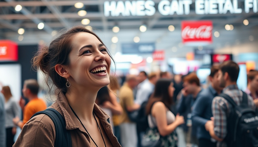 Energetic woman smiling at Favorite Brands BITE New York 2025 expo.