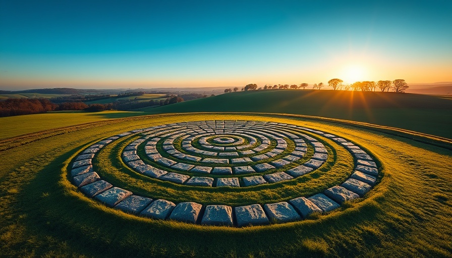 Serene aerial view of labyrinth at Eupepsia Wellness Resort during sunrise.