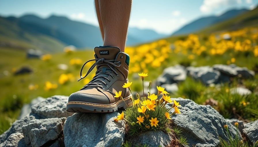 Eco-friendly footwear concept with boots and flowers in nature.