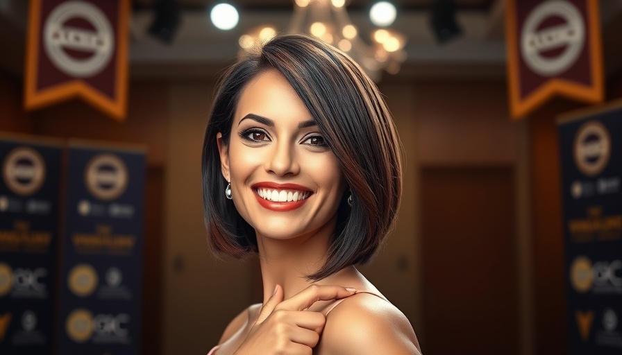 Woman with sleek bob hairstyle at an award show.